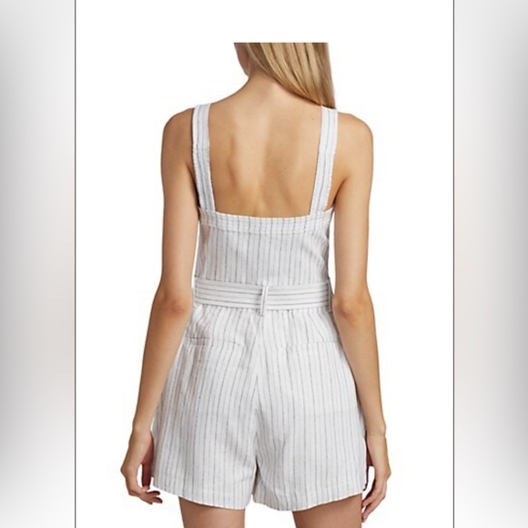Jonathan Simkhai Yara Pinstripe Linen-Blend Belted Romper - Picture 3 of 3
